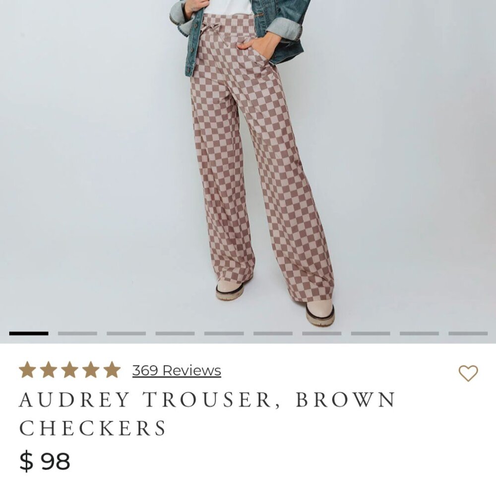 Albion Fit Audrey Wide Leg Pants Brown Checkers Pull On Trousers